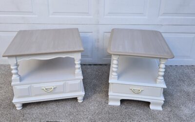 Farmhouse-Inspired Mismatched End Table Set β Hand-Painted